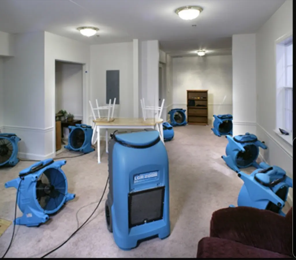 Air movers and dehumidifier setup for Water Extraction & Removal in Coalinga